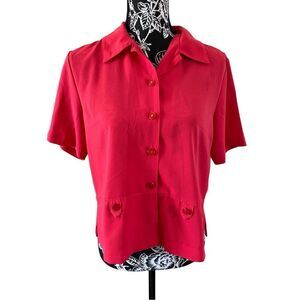Coral Lightweight Collared Button Up Shirt Relaxed Fit Office Professional